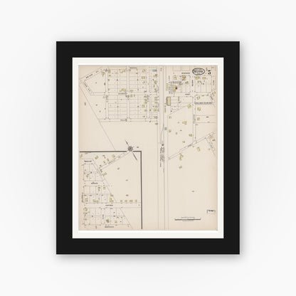 Old map wall art mockup — black gallery frame with white mat — Sanborn Fire Insurance Map from Devine, Medina County, Texas (1922), Sheet #0005