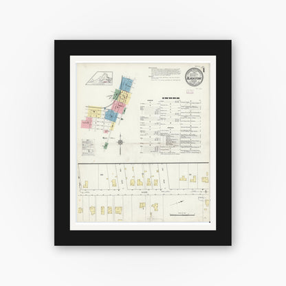 Old map wall art mockup — black gallery frame with white mat — Sanborn Fire Insurance Map from Blackstone, Nottoway County, Virginia (1913) - Complete Map Set