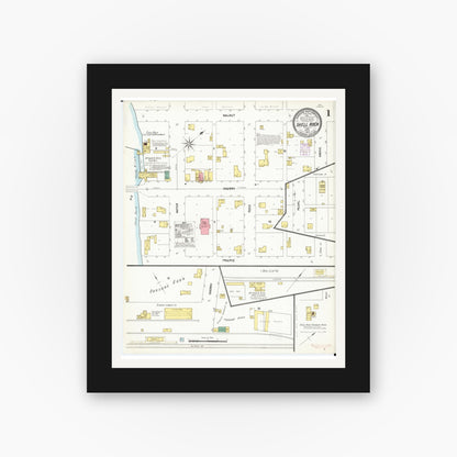 Old map wall art mockup — black gallery frame with white mat — Sanborn Fire Insurance Map from Shell Rock, Butler County, Iowa (1902), Sheet #0001