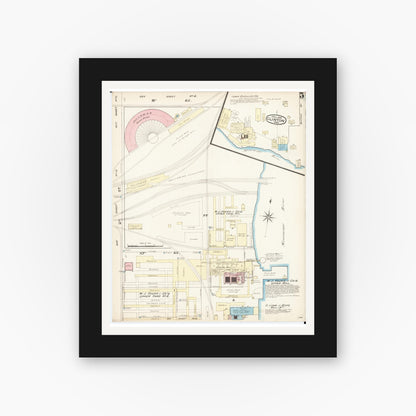 Old map wall art mockup — black gallery frame with white mat — Sanborn Fire Insurance Map from Clinton, Clinton County, Iowa (1885), Sheet #0005