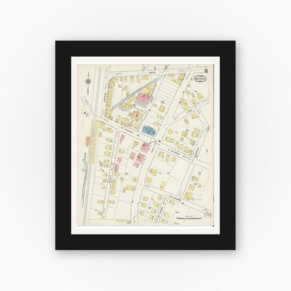 Old map wall art mockup — black gallery frame with white mat — Sanborn Fire Insurance Map from Melrose, Middlesex County, Massachusetts (1915), Sheet #0008