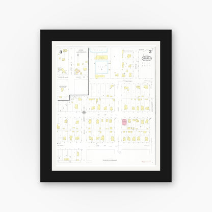 Old map wall art mockup — black gallery frame with white mat — Sanborn Fire Insurance Map from Griswold, Cass County, Iowa (1930), Sheet #0003