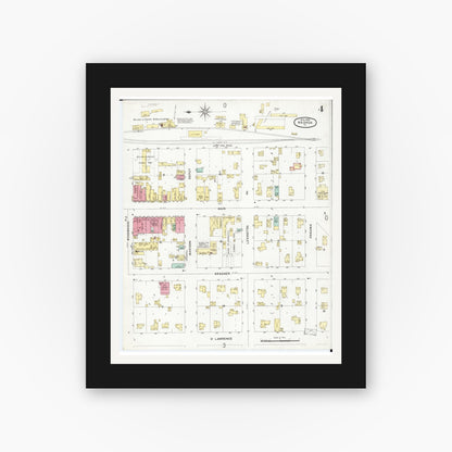 Old map wall art mockup — black gallery frame with white mat — Sanborn Fire Insurance Map from Nashua, Chickasaw County, Iowa (1900), Sheet #0004