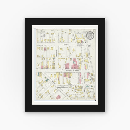 Old map wall art mockup — black gallery frame with white mat — Sanborn Fire Insurance Map from Leipsic, Putnam County, Ohio (1893), Sheet #0001