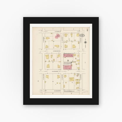 Old map wall art mockup — black gallery frame with white mat — Sanborn Fire Insurance Map from Quincy, Gadsden County, Florida (1922), Sheet #0002