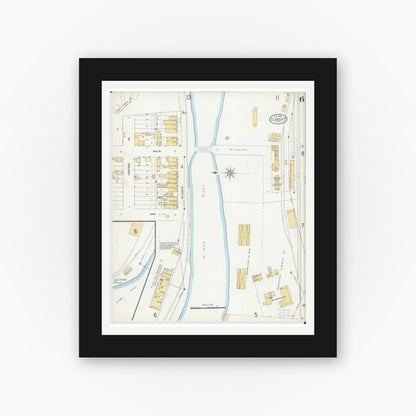Old map wall art mockup — black gallery frame with white mat — Sanborn Fire Insurance Map from Cloquet, Carlton County, Minnesota (1905), Sheet #0006