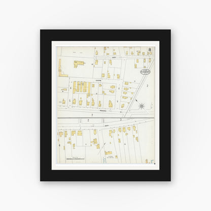Old map wall art mockup — black gallery frame with white mat — Sanborn Fire Insurance Map from Riverhead, Suffolk County, New York (1902), Sheet #0008