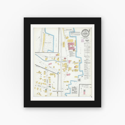 Old map wall art mockup — black gallery frame with white mat — Sanborn Fire Insurance Map from Cornwall, Orange County, New York (1905) - Complete Map Set