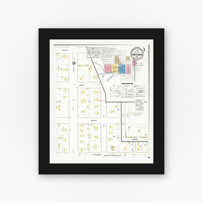 Old map wall art mockup — black gallery frame with white mat — Sanborn Fire Insurance Map from Northwood, Worth County, Iowa (1916) â€” Complete Set