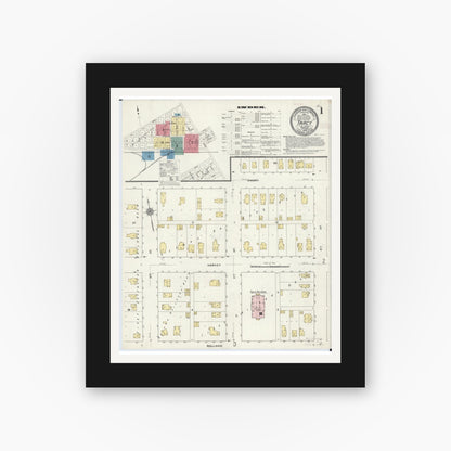 Old map wall art mockup — black gallery frame with white mat — Sanborn Fire Insurance Map from Tracy, Lyon County, Minnesota (1909) - Complete Map Set