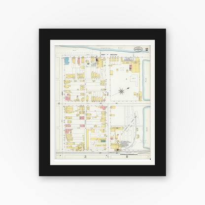 Old map wall art mockup — black gallery frame with white mat — Sanborn Fire Insurance Map from Sunbury, Northumberland County, Pennsylvania (1901), Sheet #0002