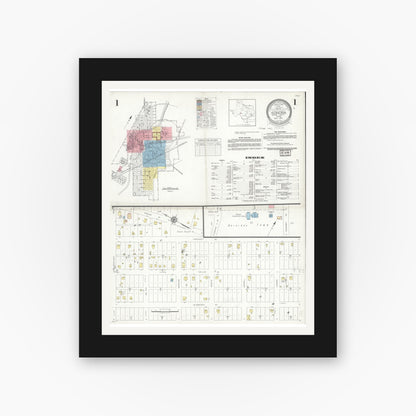 Old map wall art mockup — black gallery frame with white mat — Sanborn Fire Insurance Map from Sonora, Sutton County, Texas (1937), Sheet #0001