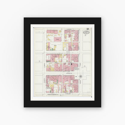 Old map wall art mockup — black gallery frame with white mat — Sanborn Fire Insurance Map from Danville, Vermilion County, Illinois (1895), Sheet #0013