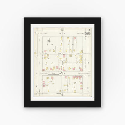 Old map wall art mockup — black gallery frame with white mat — Sanborn Fire Insurance Map from Beaver, Beaver County, Pennsylvania (1912), Sheet #0008
