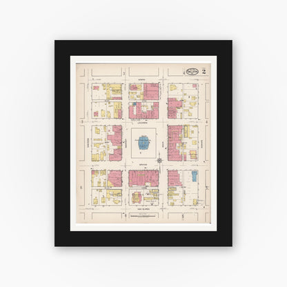 Old map wall art mockup — black gallery frame with white mat — Sanborn Fire Insurance Map from Gallatin, Daviess County, Missouri (1921), Sheet #0002
