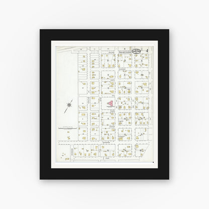 Old map wall art mockup — black gallery frame with white mat — Sanborn Fire Insurance Map from Garland, Dallas County, Texas (1919), Sheet #0004
