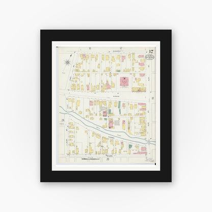 Old map wall art mockup — black gallery frame with white mat — Sanborn Fire Insurance Map from Newark, Licking County, Ohio (1905), Sheet #0017