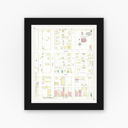 Old map wall art mockup — black gallery frame with white mat — Sanborn Fire Insurance Map from Sibley, Osceola County, Iowa (1907), Sheet #0003