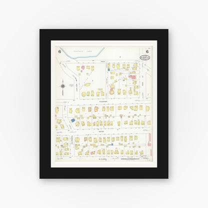 Old map wall art mockup — black gallery frame with white mat — Sanborn Fire Insurance Map from Albert Lea, Freeborn County, Minnesota (1926), Sheet #0006