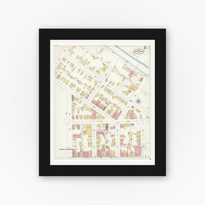 Old map wall art mockup — black gallery frame with white mat — Sanborn Fire Insurance Map from Beaver Falls, Beaver County, Pennsylvania (1907), Sheet #0005