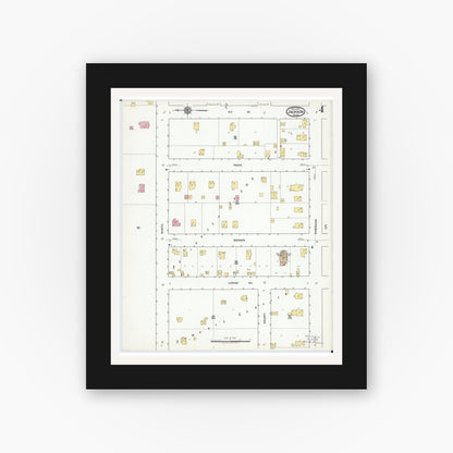 Old map wall art mockup — black gallery frame with white mat — Sanborn Fire Insurance Map from Jackson, Jackson County, Minnesota (1917), Sheet #0004
