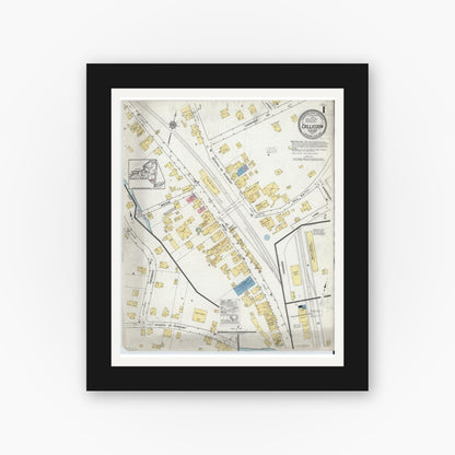 Old map wall art mockup — black gallery frame with white mat — Sanborn Fire Insurance Map from Callicoon, Sullivan County, New York (1918), Sheet #0001