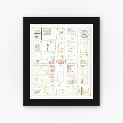 Old map wall art mockup — black gallery frame with white mat — Sanborn Fire Insurance Map from Lineville, Wayne County, Iowa (1914), Sheet #0001