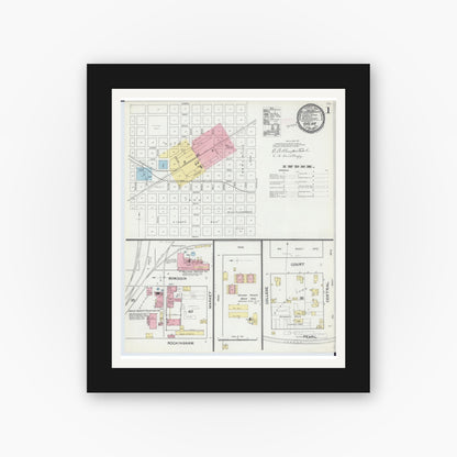 Old map wall art mockup — black gallery frame with white mat — Sanborn Fire Insurance Map from Galva, Henry County, Illinois (1892) - Complete Map Set
