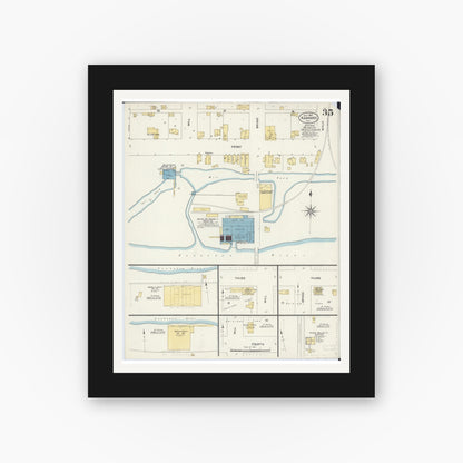 Old map wall art mockup — black gallery frame with white mat — Sanborn Fire Insurance Map from Kankakee, Kankakee County, Illinois (1907), Sheet #0035