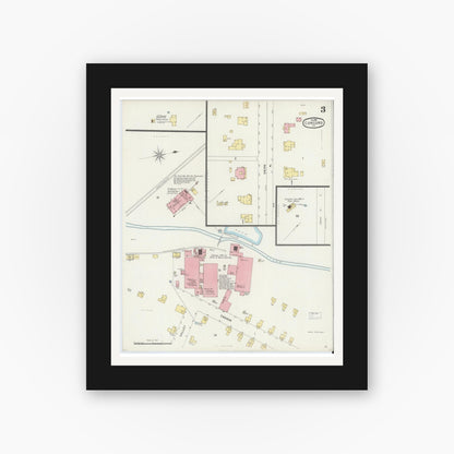 Old map wall art mockup — black gallery frame with white mat — Sanborn Fire Insurance Map from Concord, Cabarrus County, North Carolina (1897), Sheet #0003