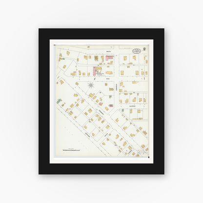 Old map wall art mockup — black gallery frame with white mat — Sanborn Fire Insurance Map from Elmore, Ottawa County, Ohio (1899), Sheet #0002