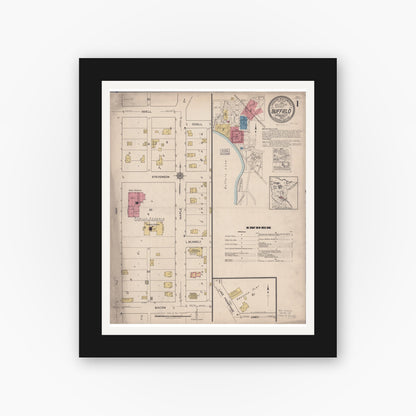 Old map wall art mockup — black gallery frame with white mat — Sanborn Fire Insurance Map from Buffalo, Wright County, Minnesota (1922) - Complete Map Set