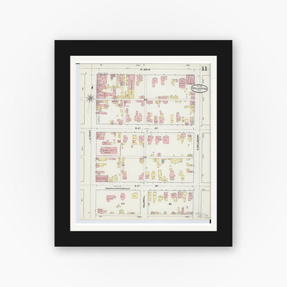 Old map wall art mockup — black gallery frame with white mat — Sanborn Fire Insurance Map from Chillicothe, Ross County, Ohio (1890), Sheet #0011