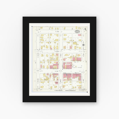 Old map wall art mockup — black gallery frame with white mat — Sanborn Fire Insurance Map from Oxford, Butler County, Ohio (1911), Sheet #0003