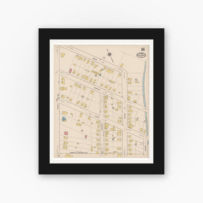 Old map wall art mockup — black gallery frame with white mat — Sanborn Fire Insurance Map from Englewood, Bergen County, New Jersey (1922), Sheet #0016