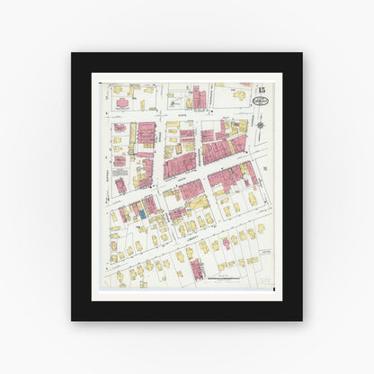 Old map wall art mockup — black gallery frame with white mat — Sanborn Fire Insurance Map from Conneaut, Ashtabula County, Ohio (1919), Sheet #0015