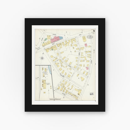 Old map wall art mockup — black gallery frame with white mat — Sanborn Fire Insurance Map from Milford, Worcester County, Massachusetts (1897), Sheet #0005