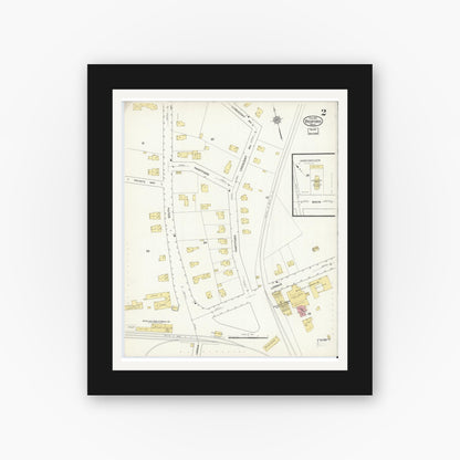Old map wall art mockup — black gallery frame with white mat — Sanborn Fire Insurance Map from Bedford, Middlesex County, Massachusetts (1916), Sheet #0002