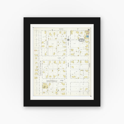 Old map wall art mockup — black gallery frame with white mat — Sanborn Fire Insurance Map from Pittsfield, Pike County, Illinois (1913), Sheet #0009