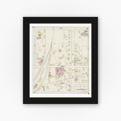 Old map wall art mockup — black gallery frame with white mat — Sanborn Fire Insurance Map from Ashland, Ashland County, Ohio (1888), Sheet #0004
