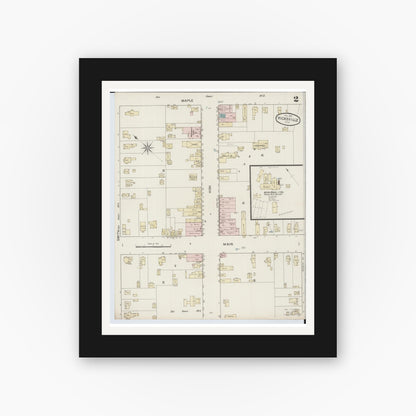 Old map wall art mockup — black gallery frame with white mat — Sanborn Fire Insurance Map from Hicksville, Defiance County, Ohio (1887), Sheet #0002