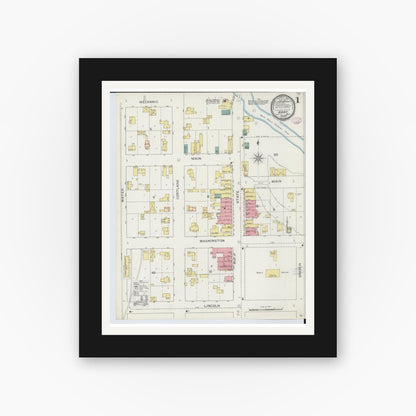 Old map wall art mockup — black gallery frame with white mat — Sanborn Fire Insurance Map from Hart, Oceana County, Michigan (1894), Sheet #0001