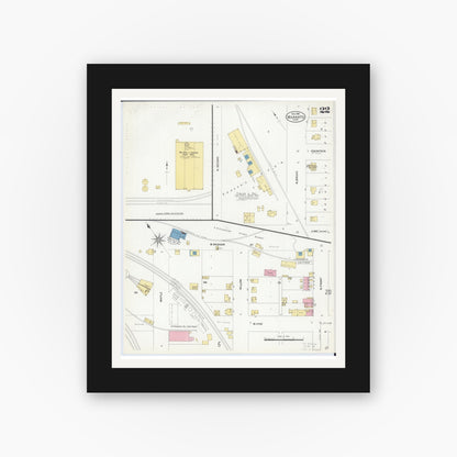 Old map wall art mockup — black gallery frame with white mat — Sanborn Fire Insurance Map from Mankato, Blue Earth County, Minnesota (1908), Sheet #0022
