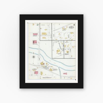 Old map wall art mockup — black gallery frame with white mat — Sanborn Fire Insurance Map from Marysville, Union County, Ohio (1901), Sheet #0008