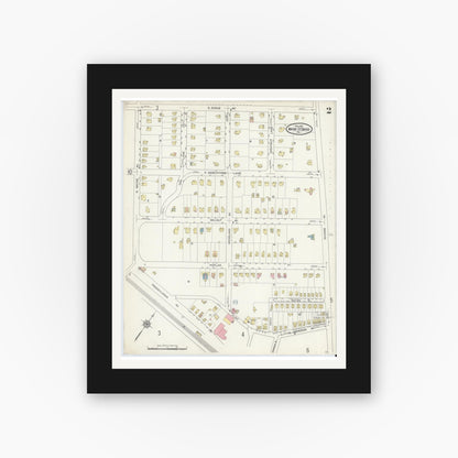 Old map wall art mockup — black gallery frame with white mat — Sanborn Fire Insurance Map from Wayne, Delaware County, Pennsylvania (1914), Sheet #0002
