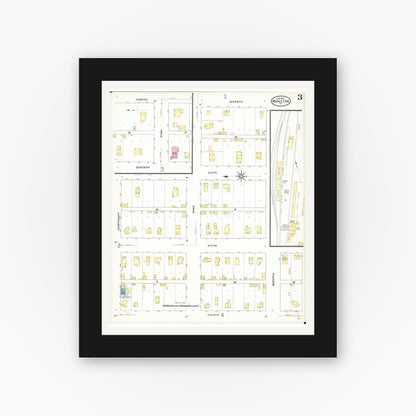 Old map wall art mockup — black gallery frame with white mat — Sanborn Fire Insurance Map from Mapleton, Monona County, Iowa (1909), Sheet #0003