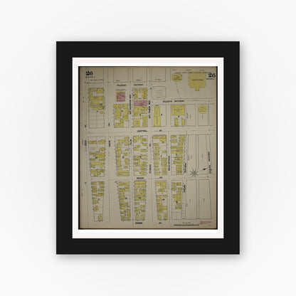 Old map wall art mockup — black gallery frame with white mat — Sanborn Fire Insurance Map from New Jersey Coast, New Jersey Coast, New Jersey (1890), Sheet #0026