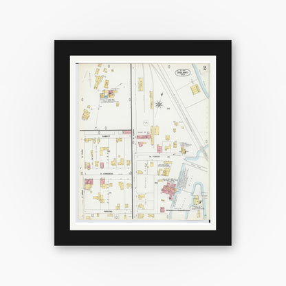 Old map wall art mockup — black gallery frame with white mat — Sanborn Fire Insurance Map from Ypsilanti, Washtenaw County, Michigan (1899), Sheet #0002