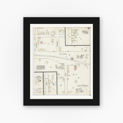 Old map wall art mockup — black gallery frame with white mat — Sanborn Fire Insurance Map from Durham, Durham County, North Carolina (1884), Sheet #0004