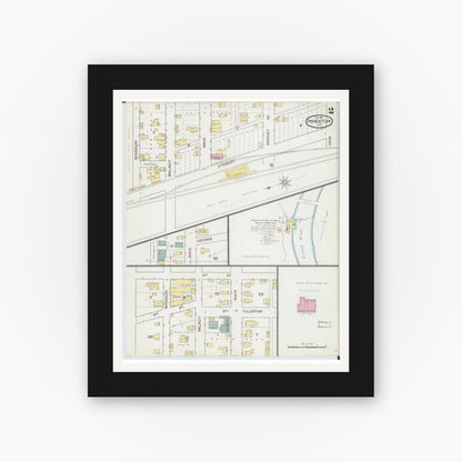 Old map wall art mockup — black gallery frame with white mat — Sanborn Fire Insurance Map from Princeton, Mercer County, Missouri (1893), Sheet #0002